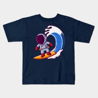 Cute Astronaut Surfing Cartoon Kids T-Shirt